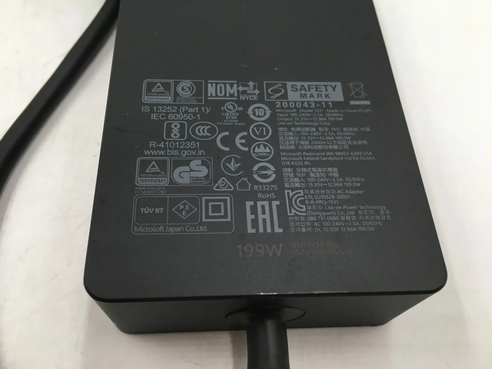*Brand NEW*15.35V 12.96A 199.0W AC Adapter Genuine Microsoft 1931 Charger for Surface Dock 2 Power Supply - Click Image to Close